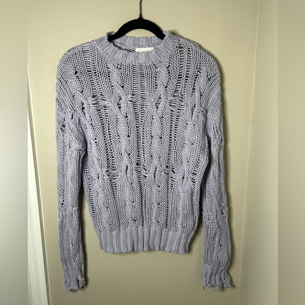 SABLYN LAVENDER DISTRESSED CABLE KNIT SWEATER CASHMERE BLEND SIZE XS